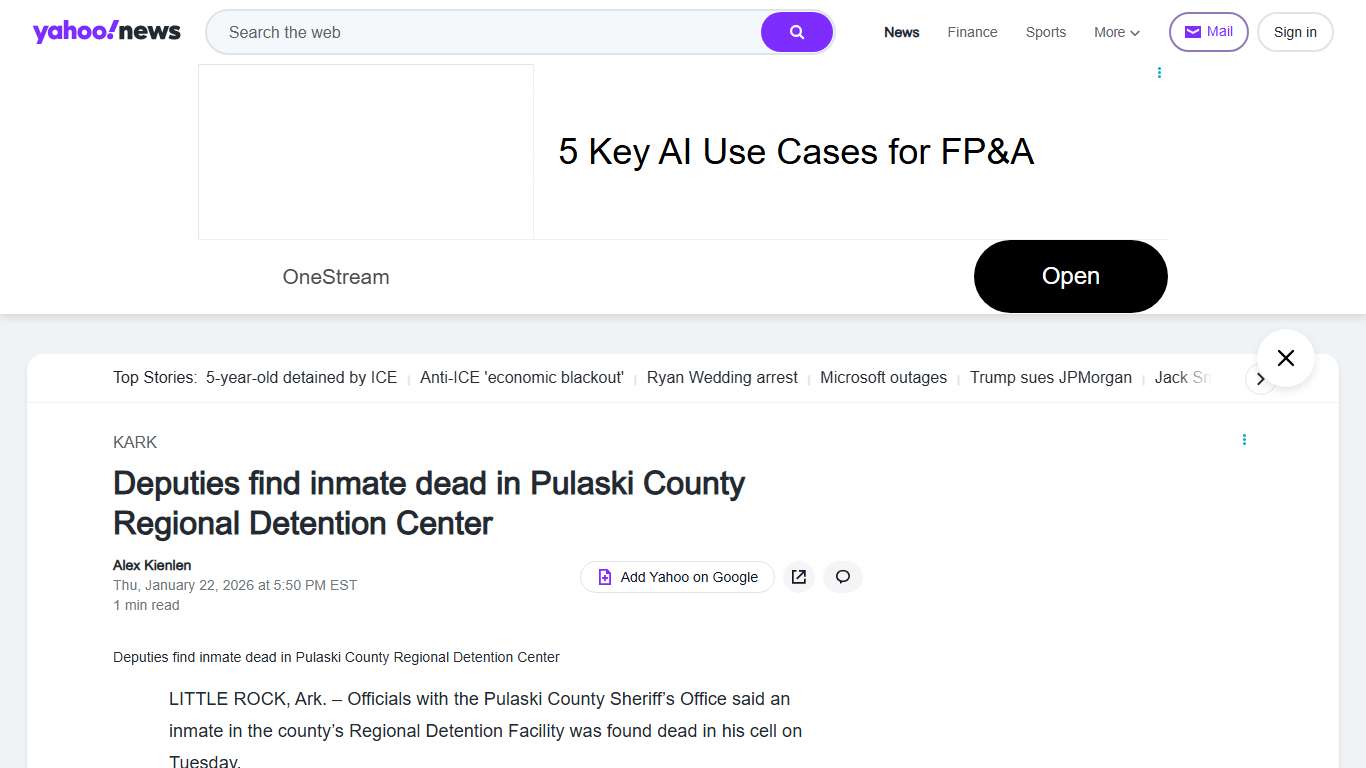 Deputies find inmate dead in Pulaski County Regional Detention Center