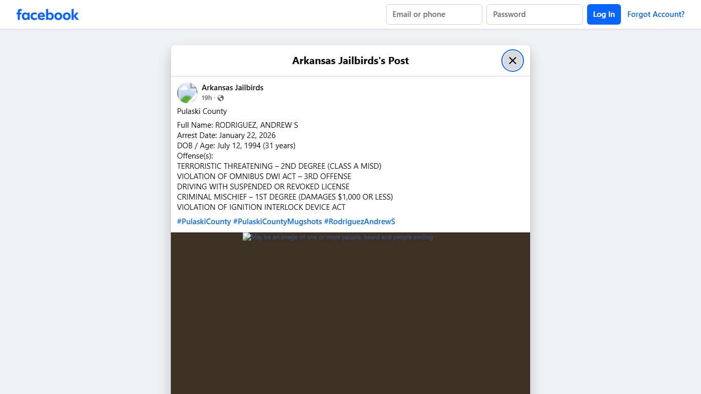 Pulaski County Full Name: RODRIGUEZ,... - Arkansas Jailbirds Facebook