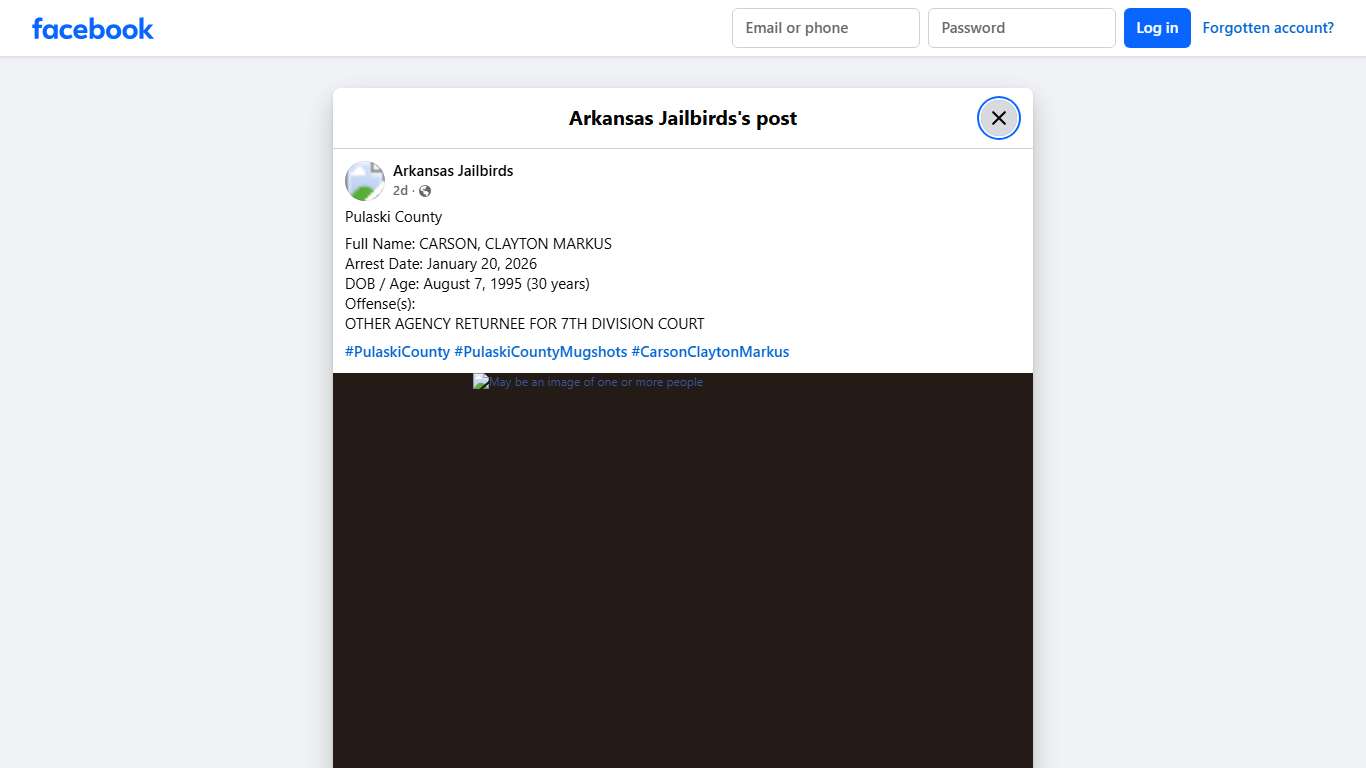 Pulaski County Full Name: CARSON,... - Arkansas Jailbirds Facebook